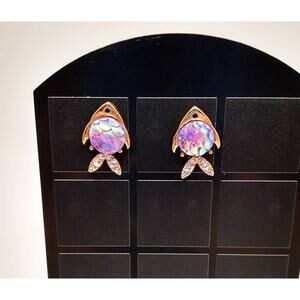 Iridescent Fish Stud Earrings Stainless Steel Ocean Sea Life Jewelry